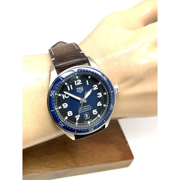 Tag Heuer Autavia Men's Watch WBE5116 Swiss Automatic Blue Dial Leather Strap - Picture 10 of 13